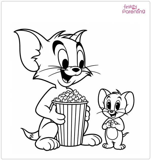 Tom and Jerry Making Popcorn Coloring Page