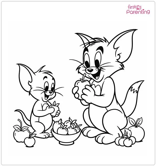Tom and Jerry Eating Fruits Coloring Page