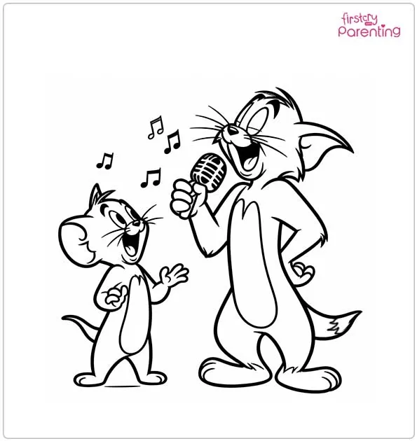 Tom and Jerry Singing Coloring Page