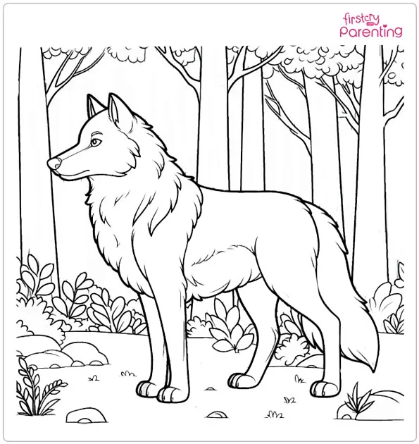 Wolf in the Forest Coloring Page