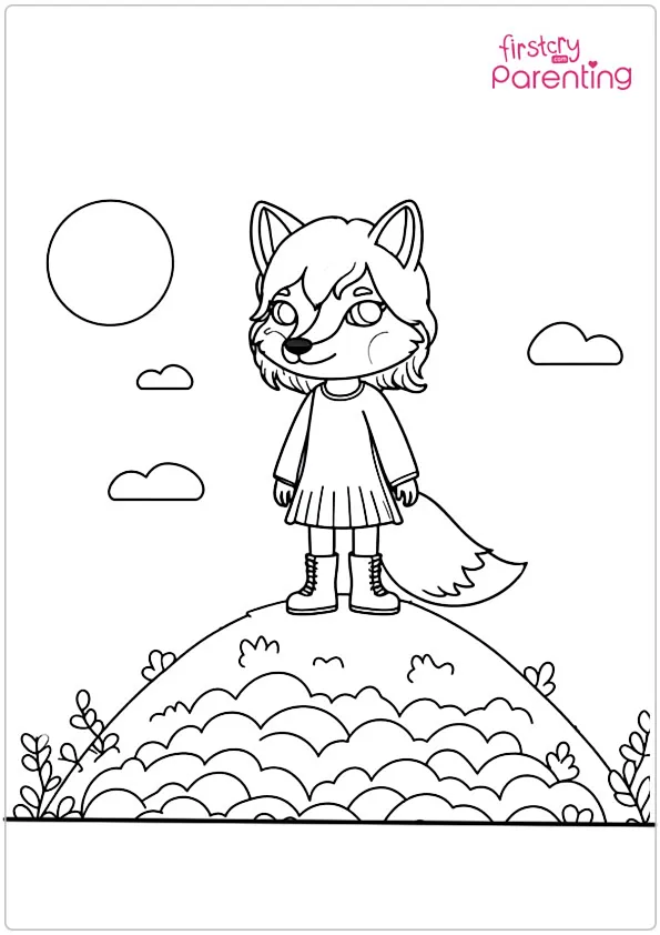 Wolf Girl Warrior Coloring Page