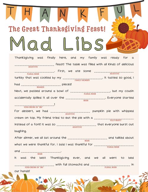 Thanksgiving Mad Libs