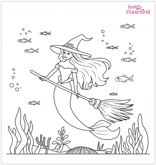 Ariel Halloween Witch Coloring Page