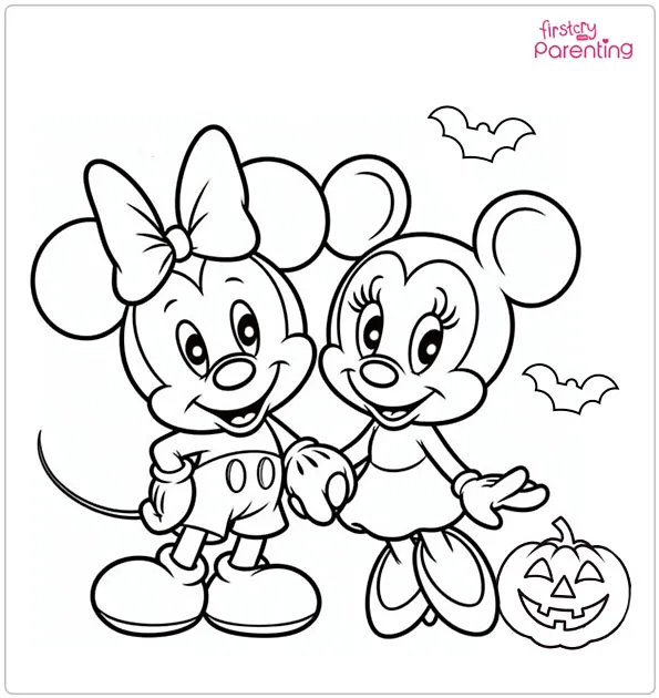 Mickey And Minnie Halloween Coloring Page