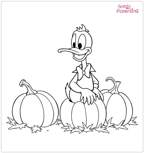 Donald Duck Gets Stuck in Pumpkins Coloring Page