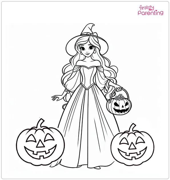 25 Disney Halloween Coloring Pages - Halloween Disney Princess Coloring Page.webp