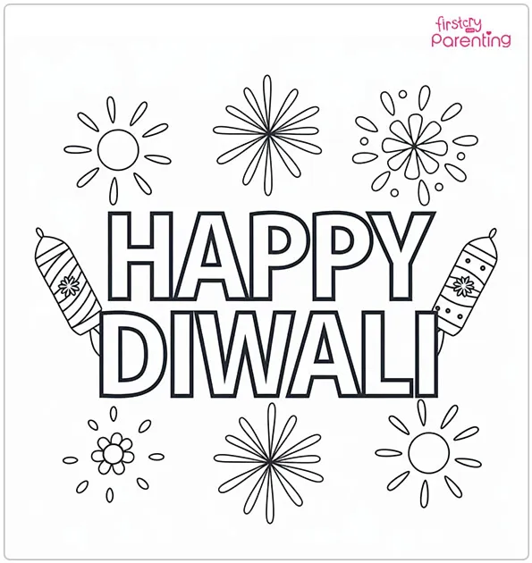 Happy Diwali Text Coloring Page