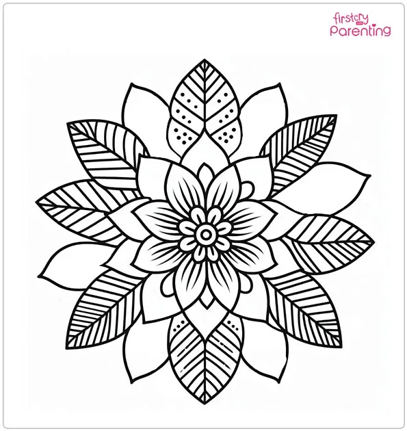 Flower and Leaf Rangoli Coloring Page