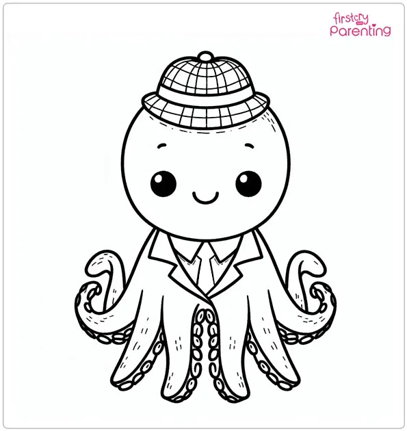 Detective Octopus Coloring Page
