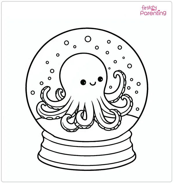 Octopus in a Snow Globe Coloring Page
