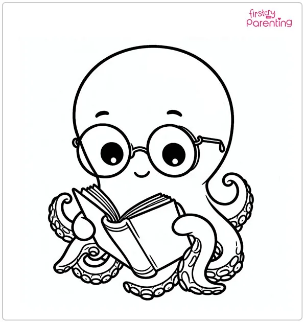 Octopus Reading a Book Coloring Page