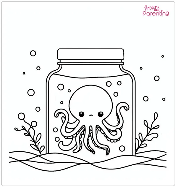Octopus in a Jar Coloring Page