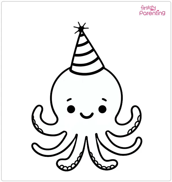 Octopus in a Party Hat Coloring Page