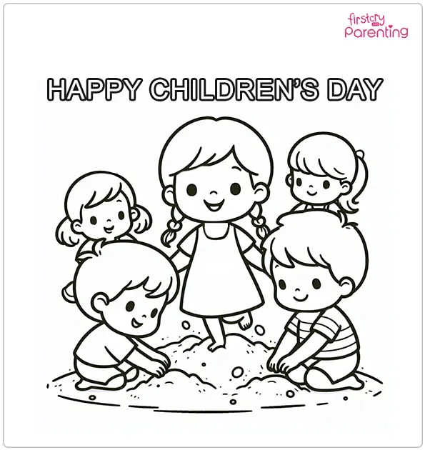 Children Playing Together Coloring Page