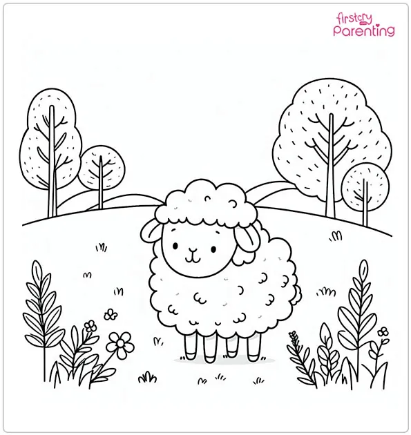 Sheep on a Hill Coloring Page
