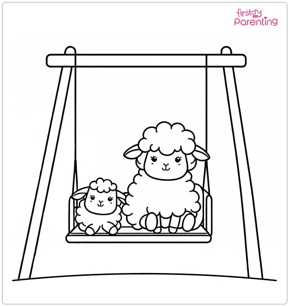 Sheep on a Swing Coloring Page