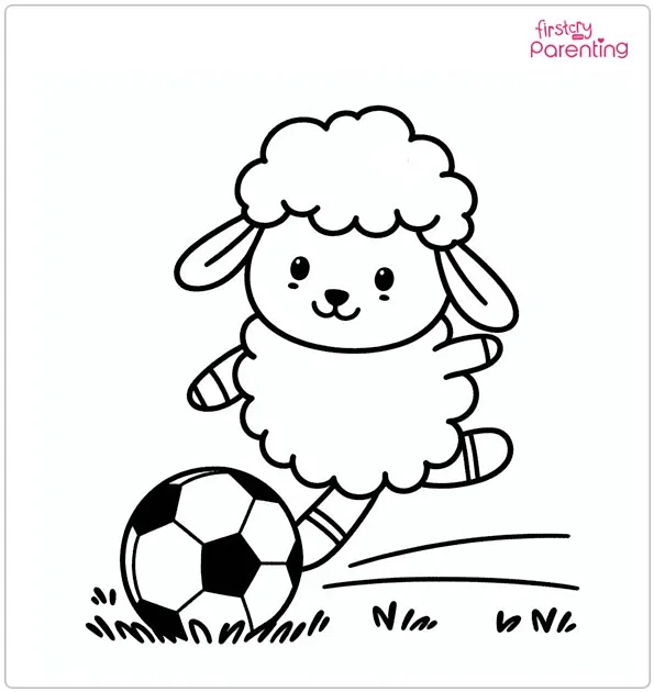 Sheep Playing Soccer Coloring Page