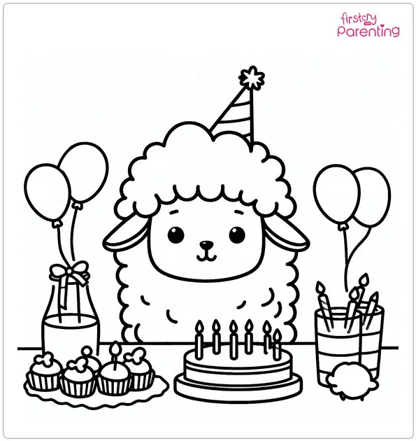 Sheep Birthday Party Coloring Page