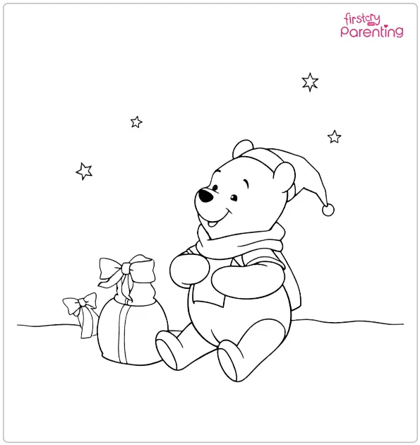 Winnie the Pooh Christmas Colouring Page