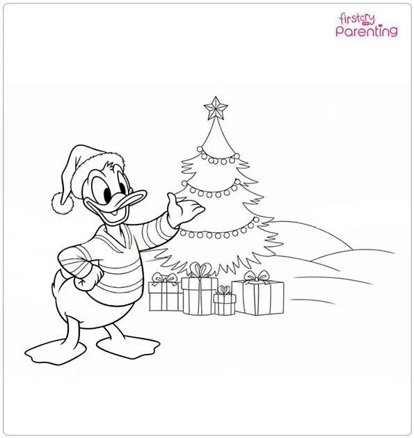 Donald Duck Christmas Colouring Page