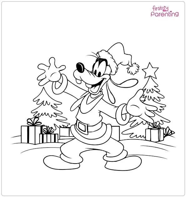 Goofy Christmas Colouring Page