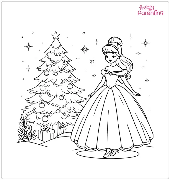 Cinderella Christmas Colouring Page