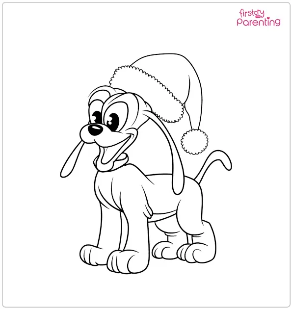 Pluto Wearing Santa Hat Colouring Page