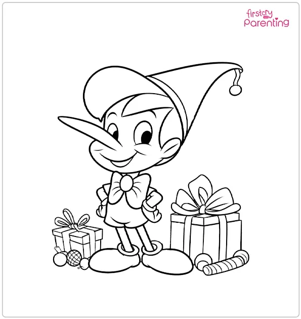 Disney Pinocchio Christmas Colouring Page