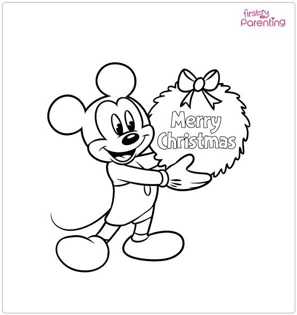 Mickey Holds Merry Christmas Colouring Page
