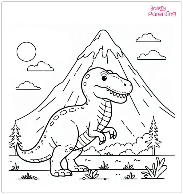 Tyrannosaurus Near Mountain Coloring Page