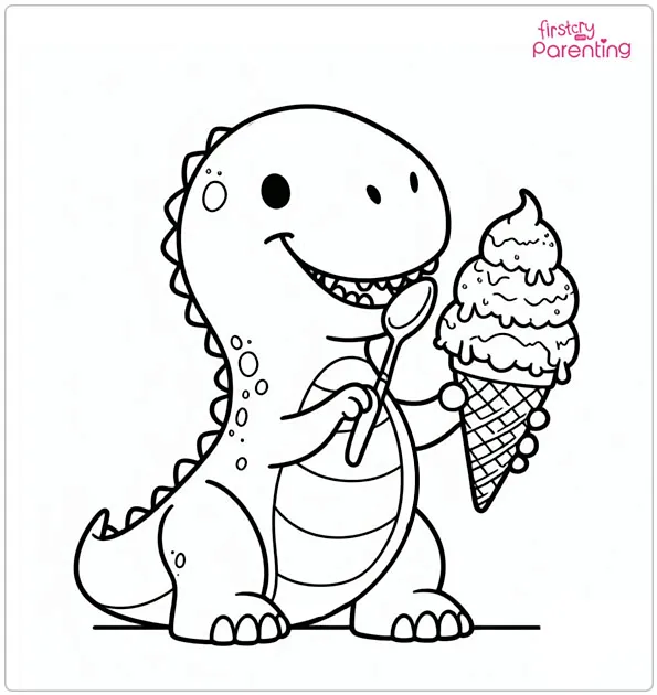 Tyrannosaurus Having Ice-Cream Coloring Page