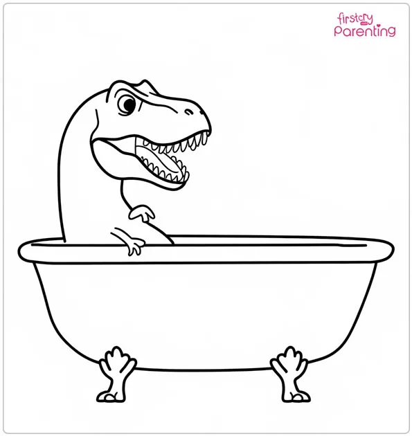 T-Rex in Bathtub Coloring Page