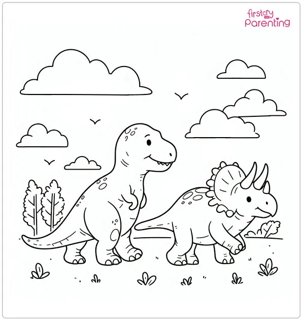 T-Rex and Triceratops Coloring Page