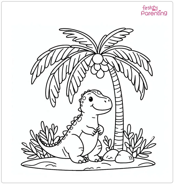 T-Rex Under Palm Trees Coloring Page