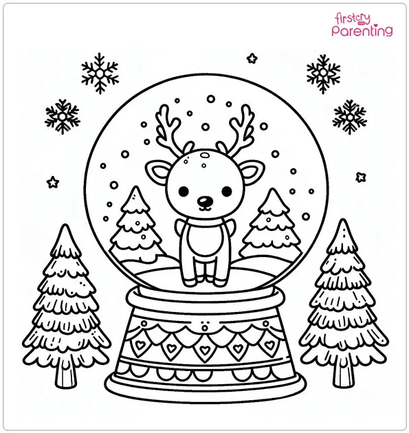 Winter Snow Globe With Reindeer Coloring Page