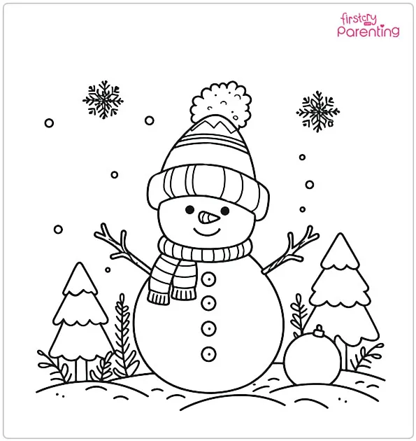 January Winter With Snowman Coloring Page
