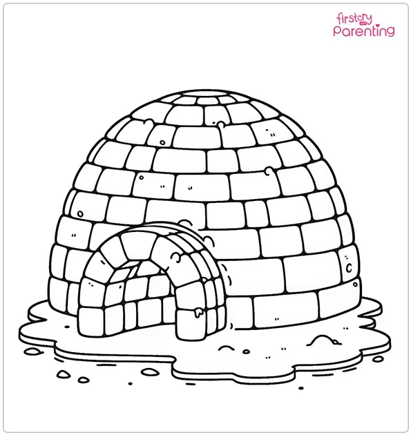 Igloo In Winter Coloring Page