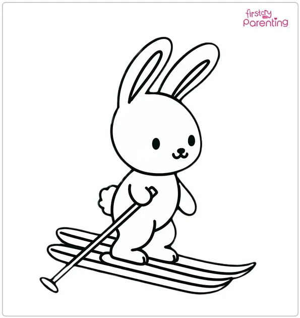 Skiing Rabbit Coloring Page