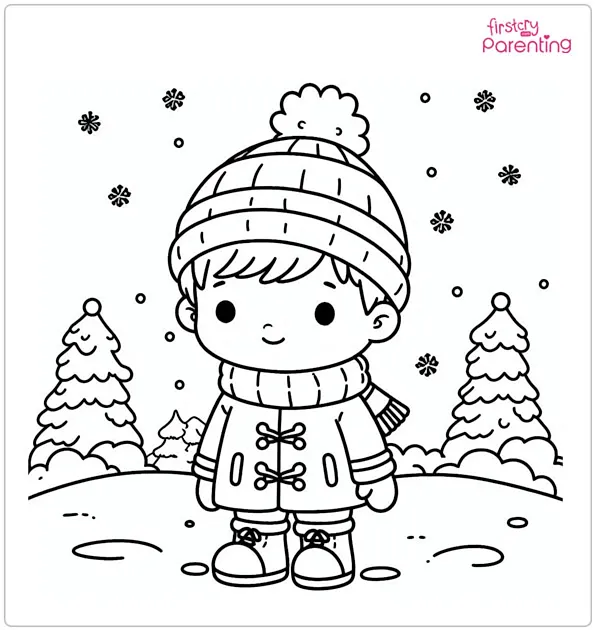 Boy in Snow Coloring Page