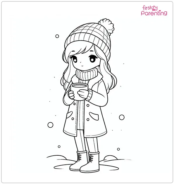 Girl Drinking Hot Chocolate Coloring Page