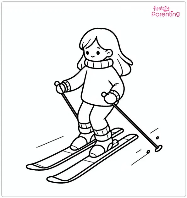 Girl Skiing Coloring Page