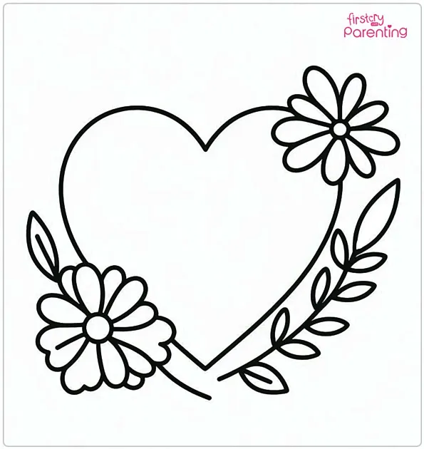 Heart with Flowers Coloring Page