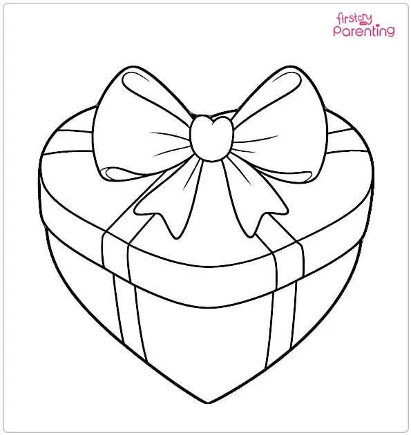 Heart-Shaped Present With Bow Coloring Page