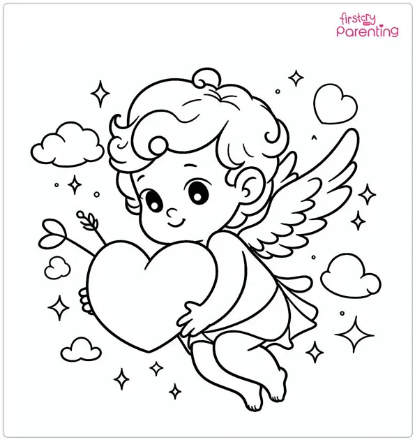Cupids with Heart Coloring Page