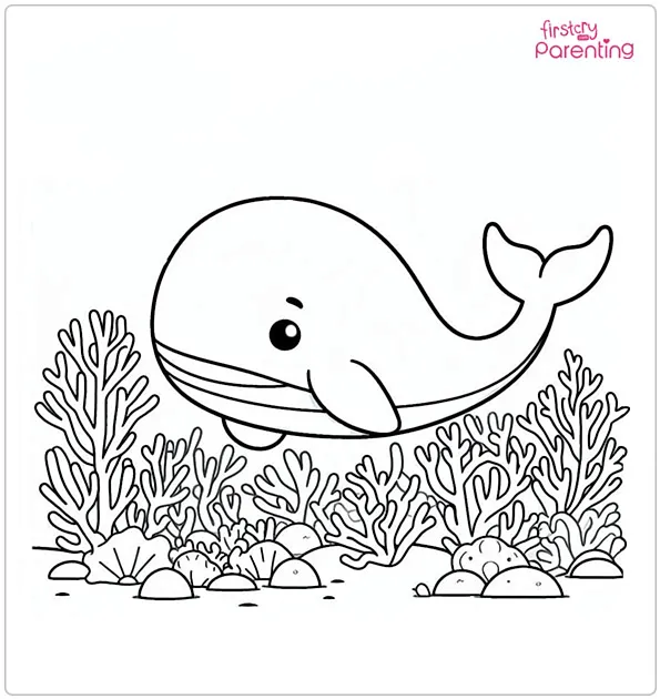 Whale and Corals Coloring Page