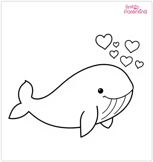 Whale with Hearts Coloring Page