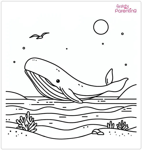 Whale Near Beach Coloring Page
