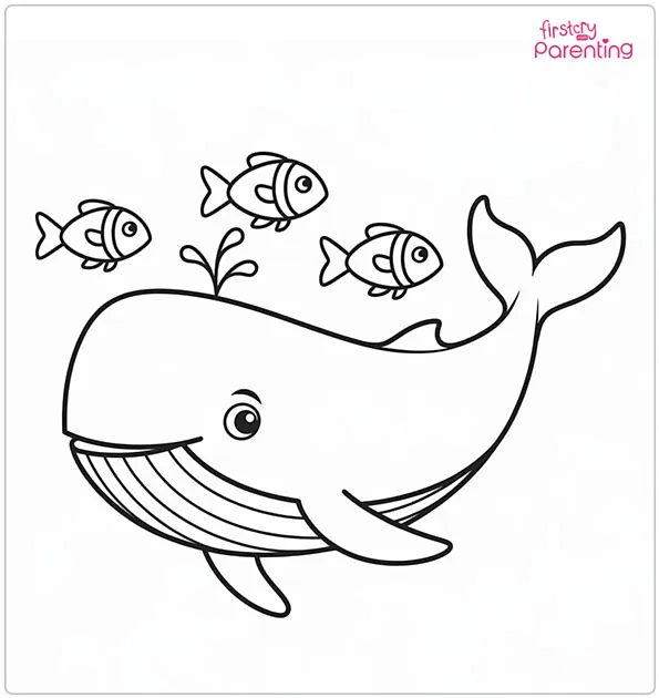 Whale with Fishes Coloring Page