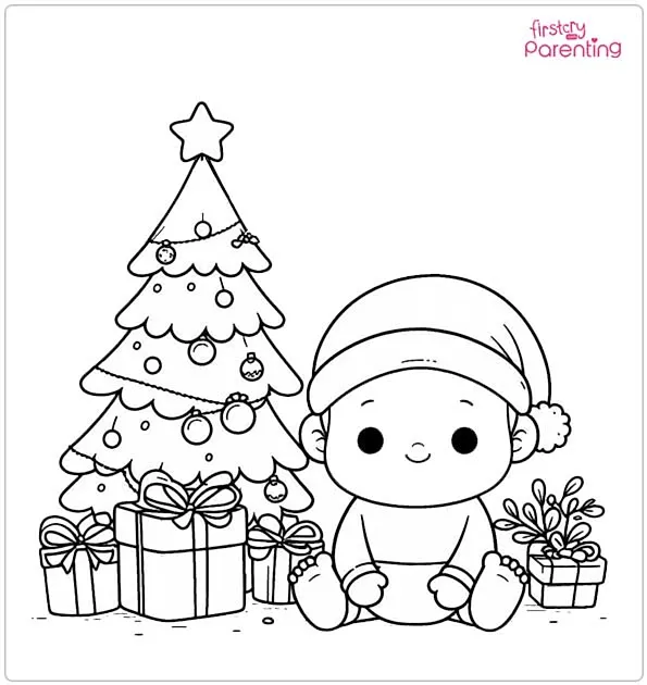 Baby's First Christmas Colouring Page