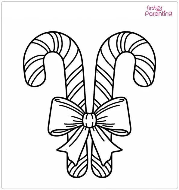 Candy Canes With Bow Colouring Page